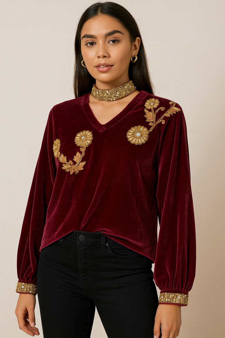 Gulnaar Velvet Bloom Top
