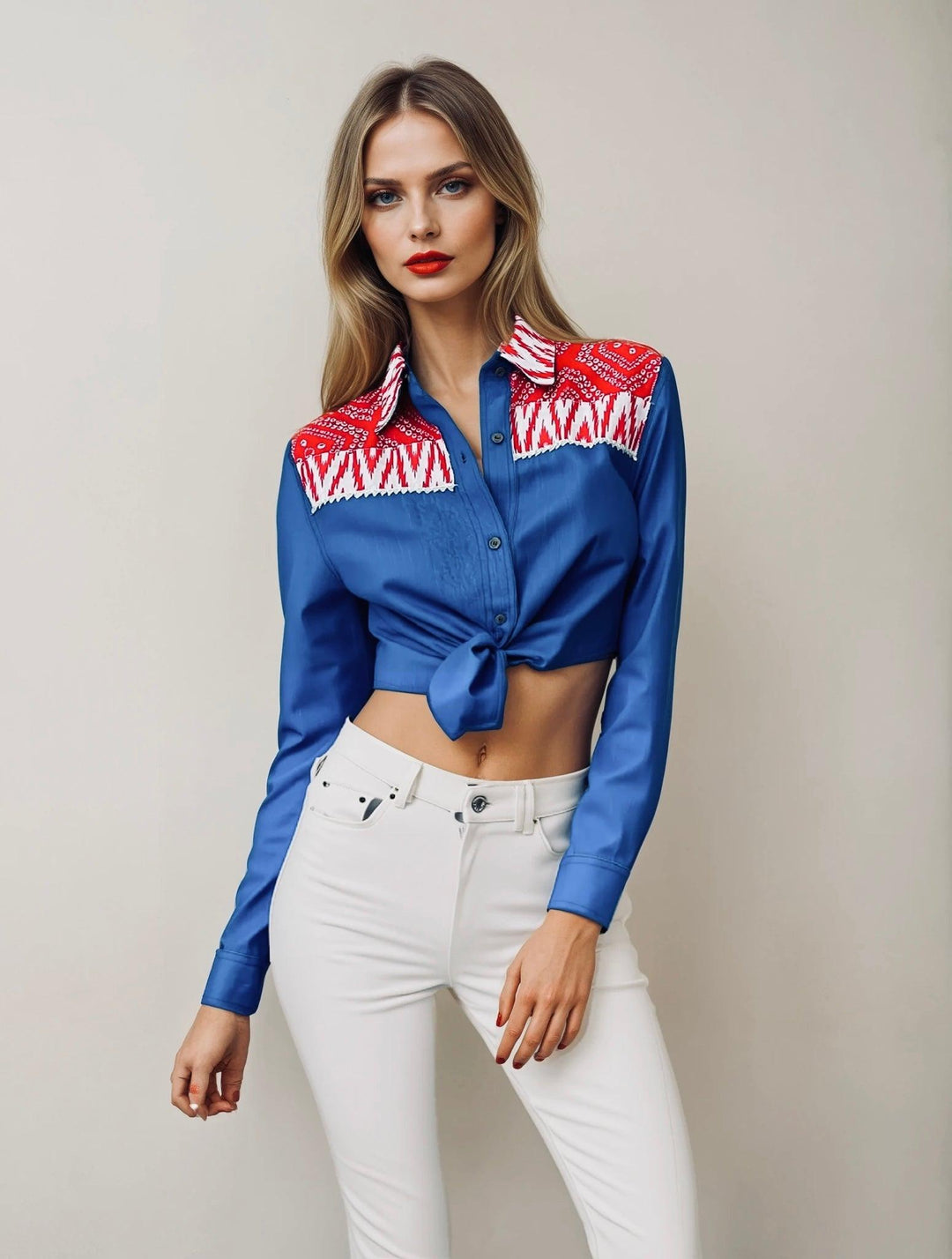 Bandhini tie knot denim shirt - banjaratrail