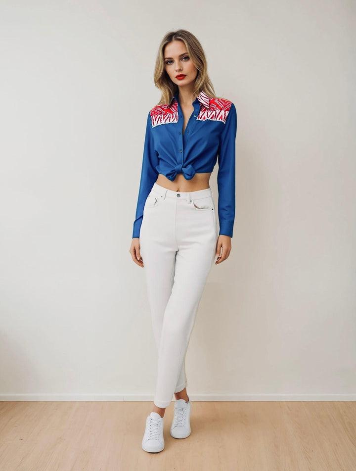 Bandhini tie knot denim shirt - banjaratrail