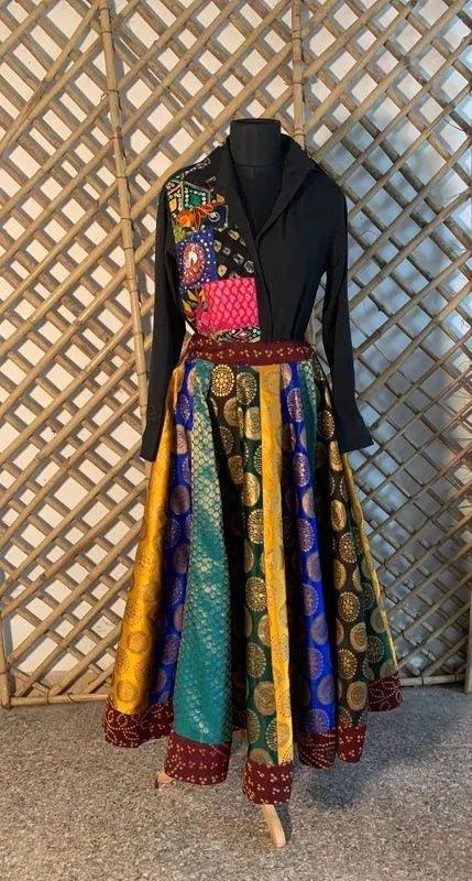 Embellished shirt and brocade skirt set - banjaratrail