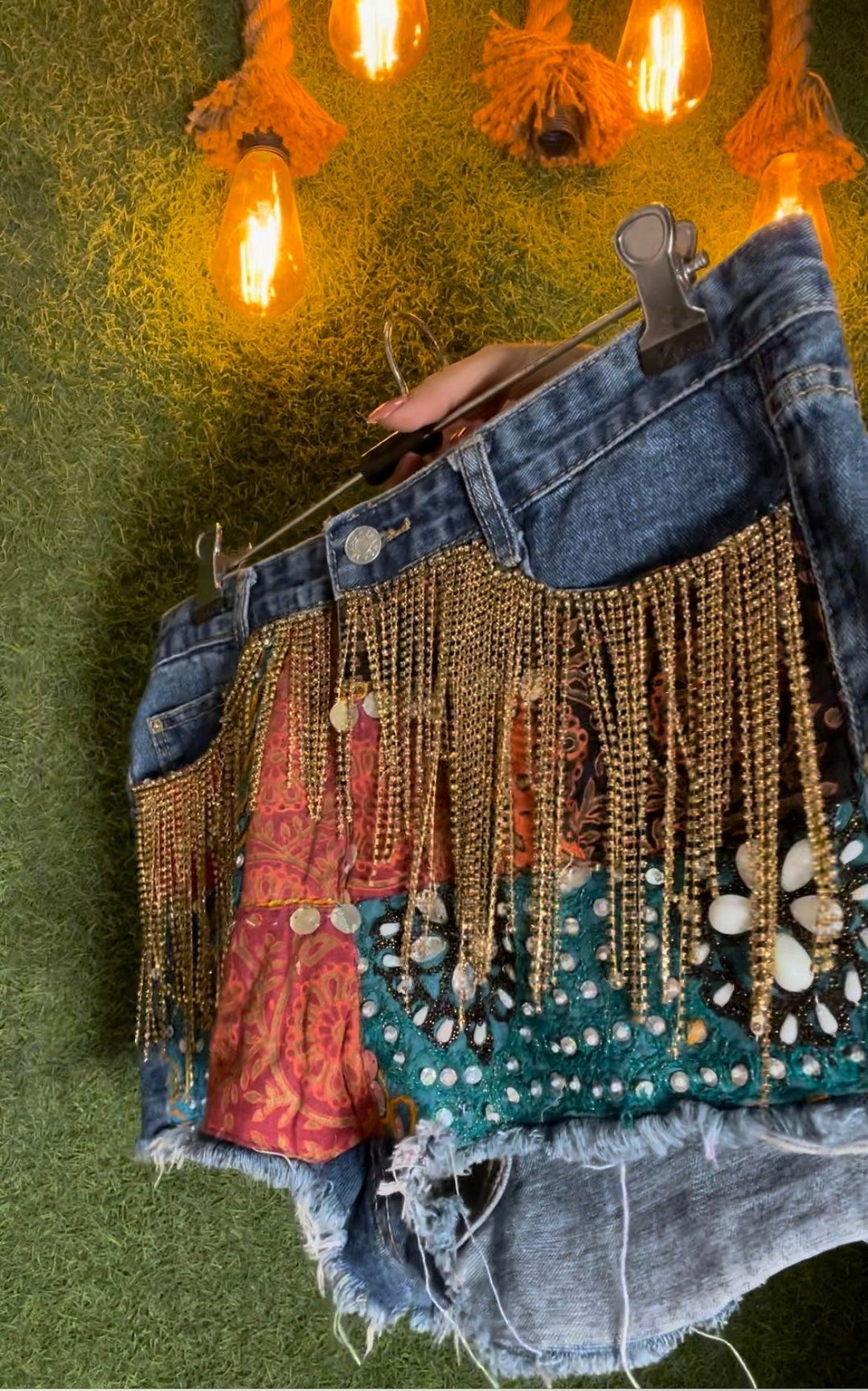 Mystic Sands Rhinestone Chain Patchwork Shorts - banjaratrail