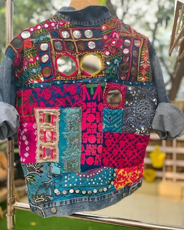 Pink patchwork denim clearance jacket