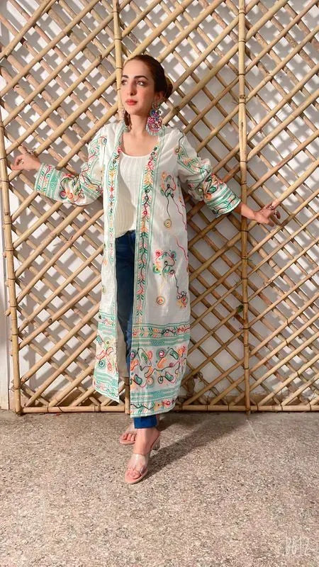 White 2025 embroidered shrug
