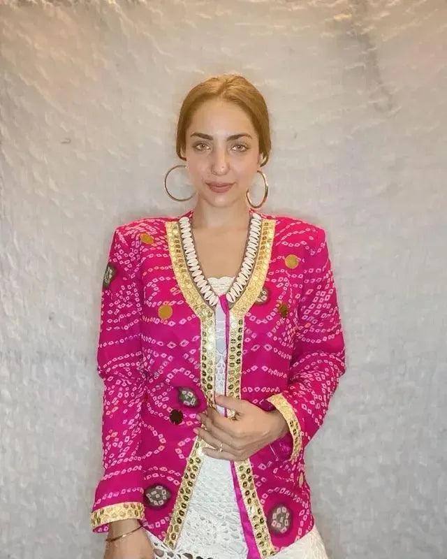Pink bandhani jacket shrug - banjaratrail