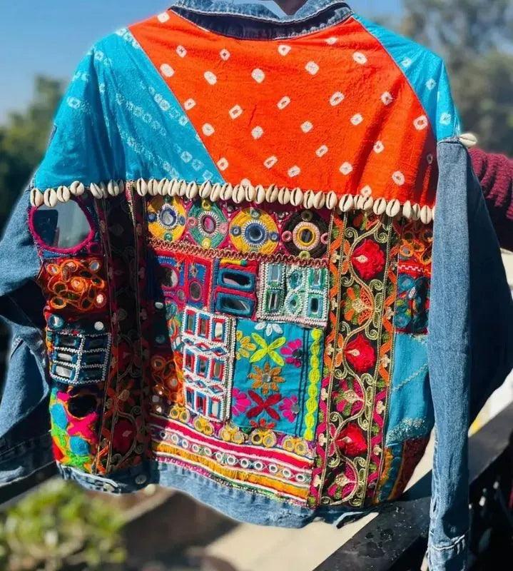 Orange and blue patchwork jacket - banjaratrail