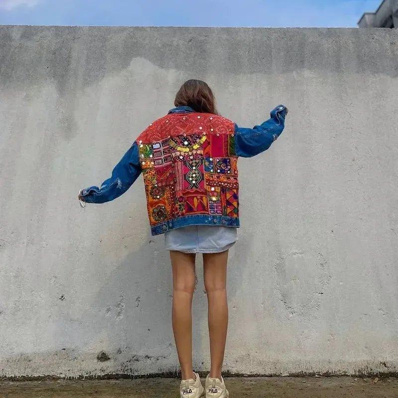 Red statement patchwork jacket - banjaratrail