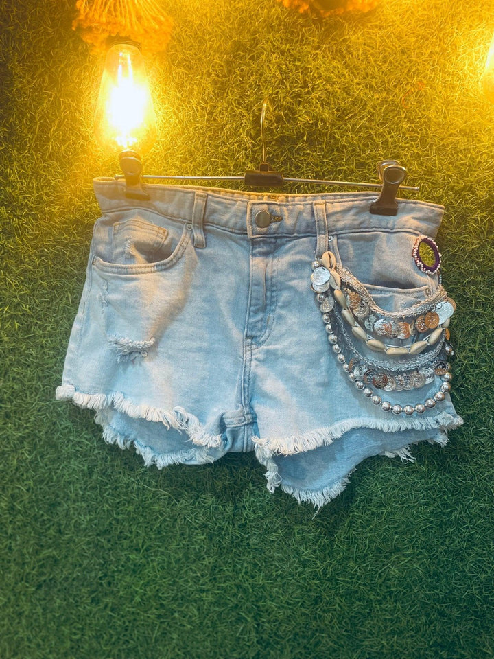 Shimmering seaside chains denim shorts - banjaratrail