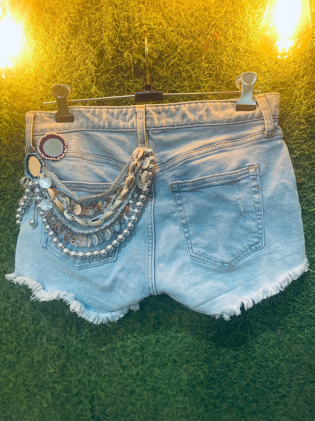 Shimmering seaside chains denim shorts - banjaratrail