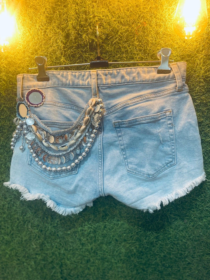 Shimmering seaside chains denim shorts - banjaratrail