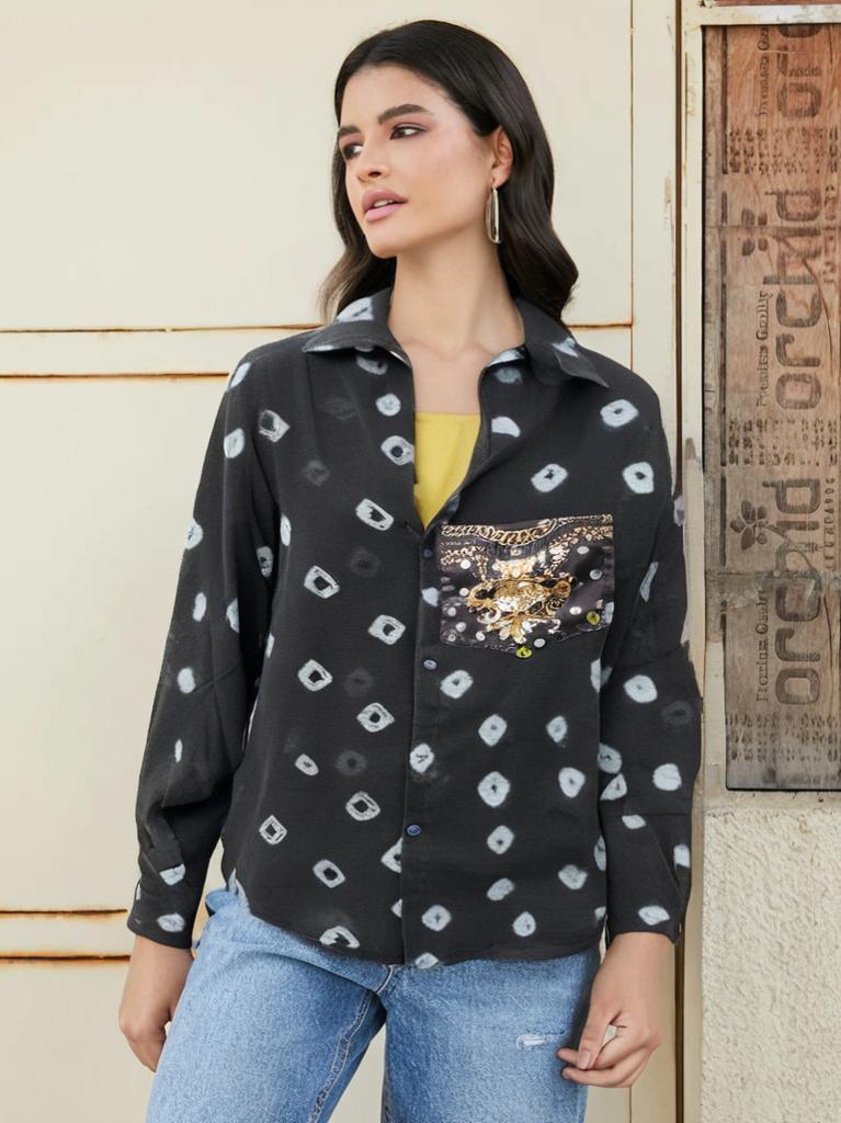 Women's bandhini shirt - Black - banjaratrail