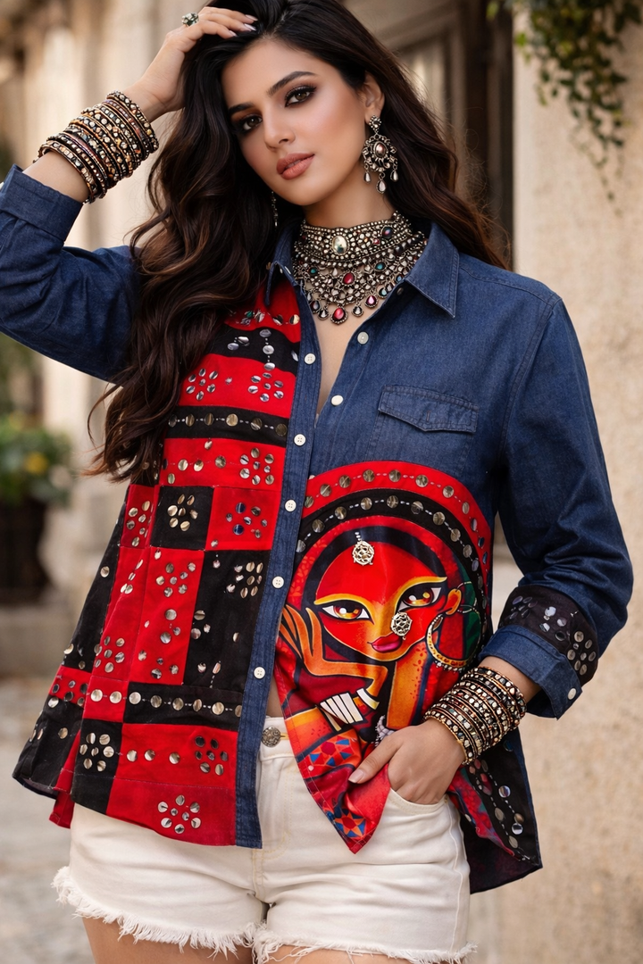 Razia'- Embellished Denim Shirt