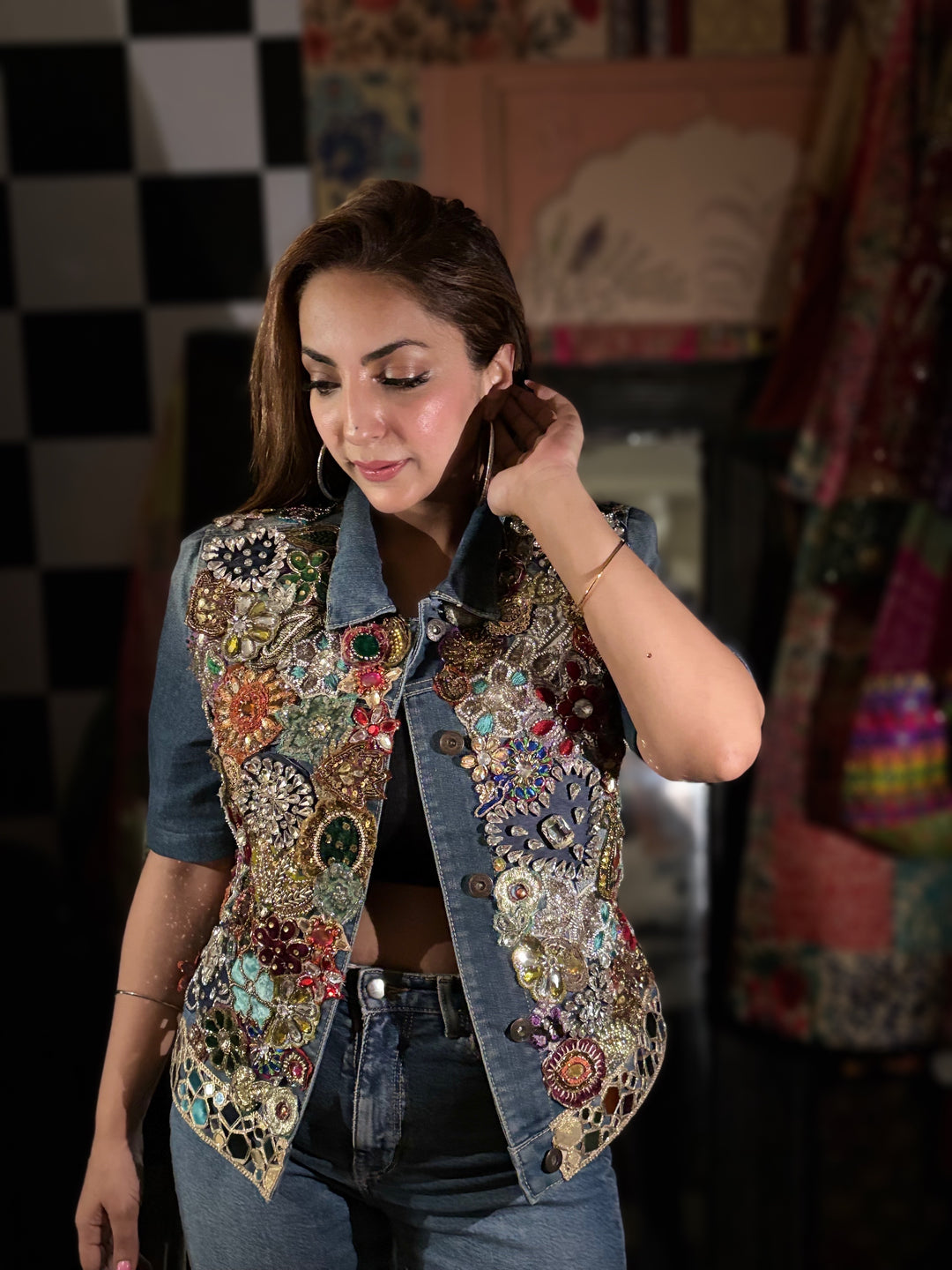Bejewelled Handcrafted Denim Jacket
