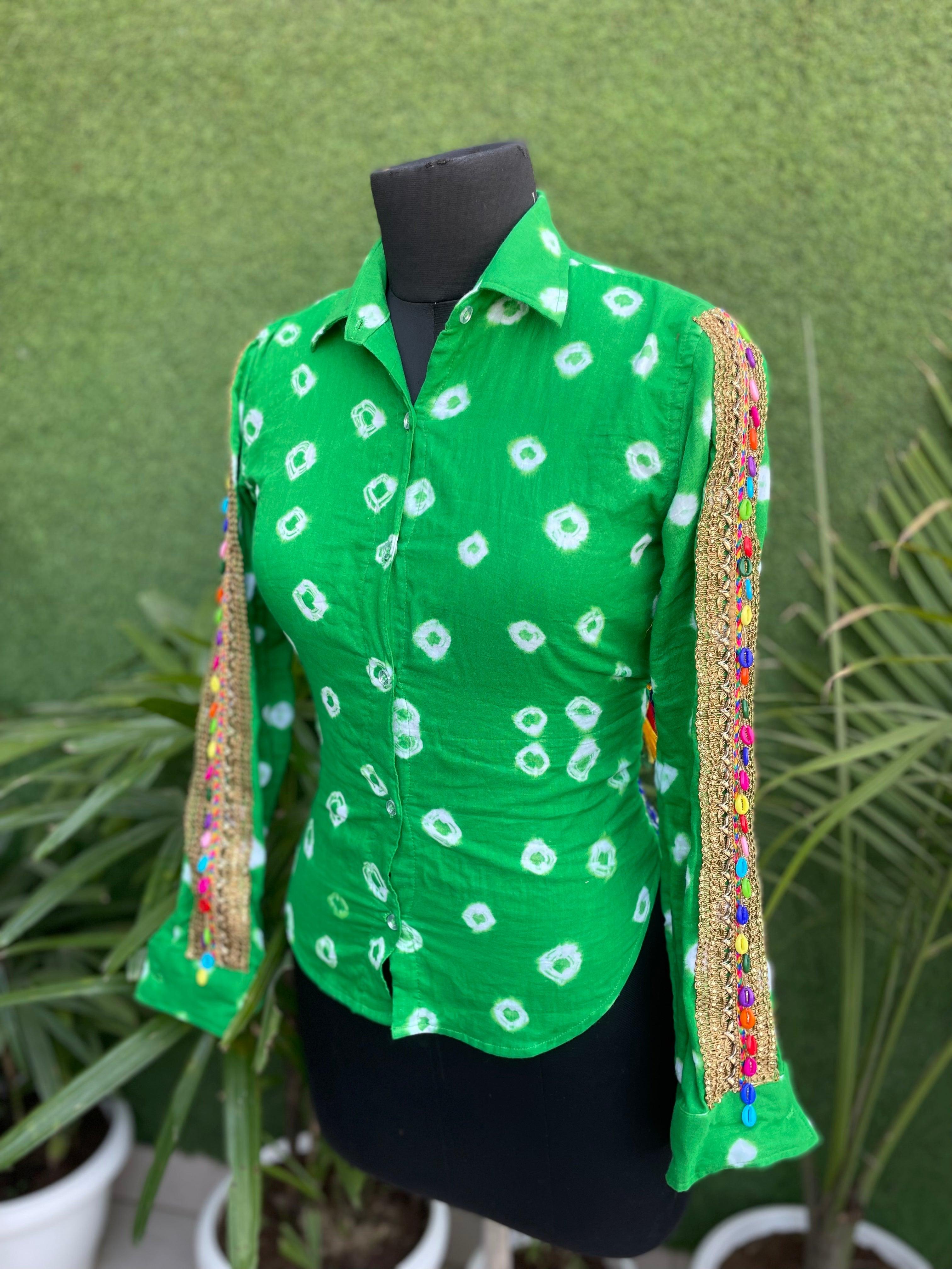 Backless Bandhini Shirt - Green - banjaratrail
