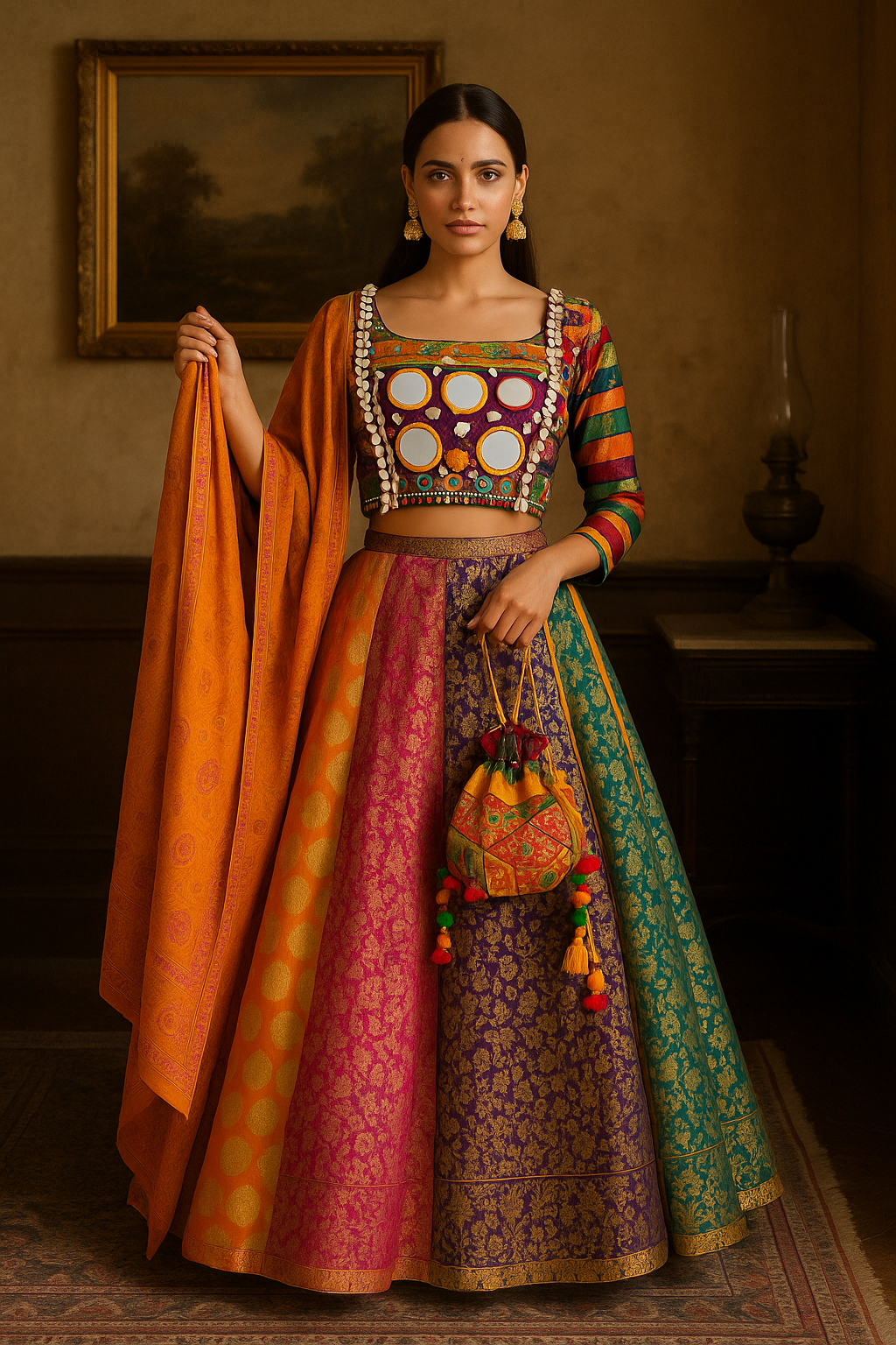 Brocade lehenga & blouse with potli - banjaratrail