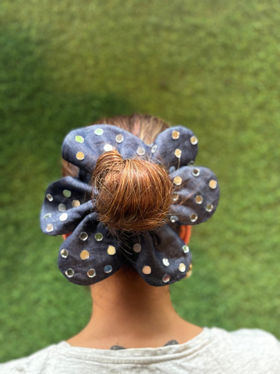 Denim Flower Mirror scrunchie - banjaratrail