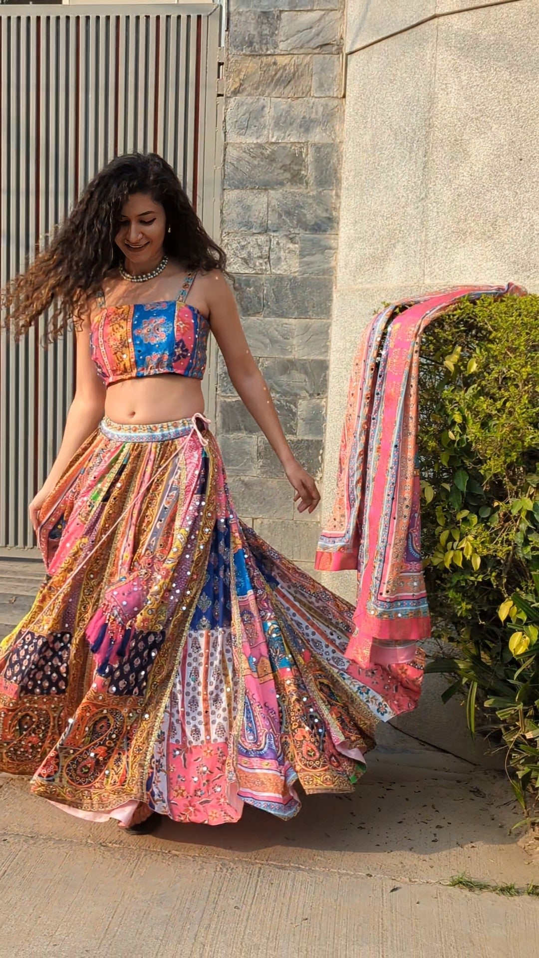 Multi patchwork mirror lehenga