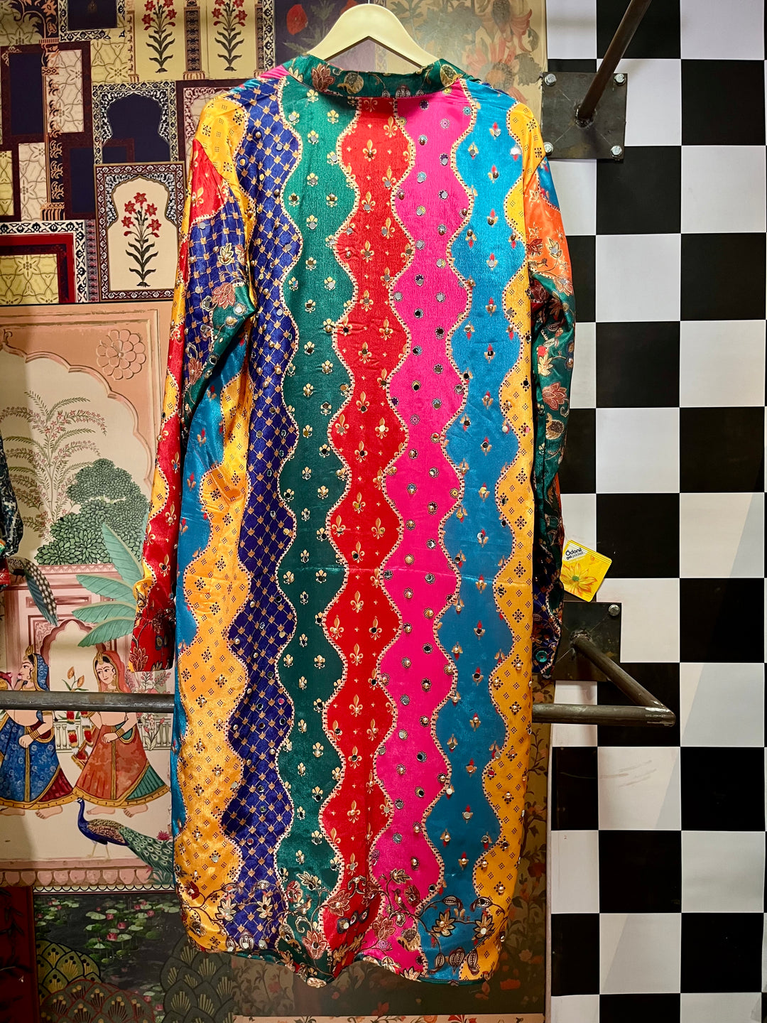 Multicolor Bandhani Print Kurta with Black Pajama for Men