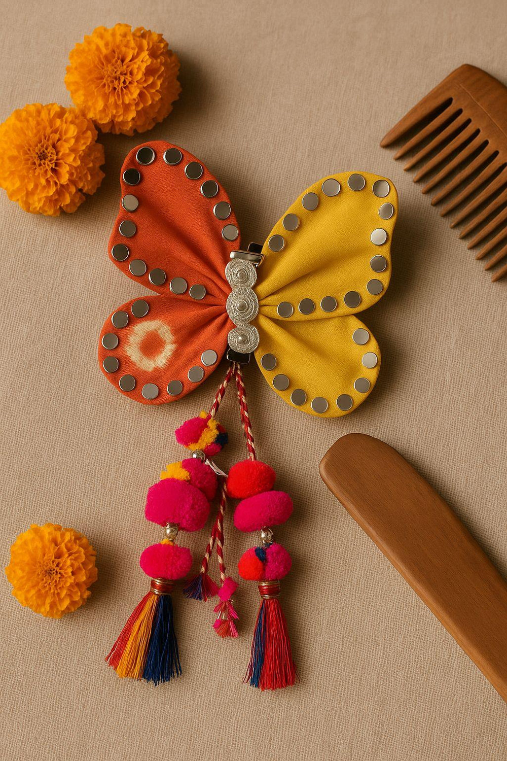 Phool-Patti Butterfly Clip | Bandhini Mirror Hair Charm - banjaratrail