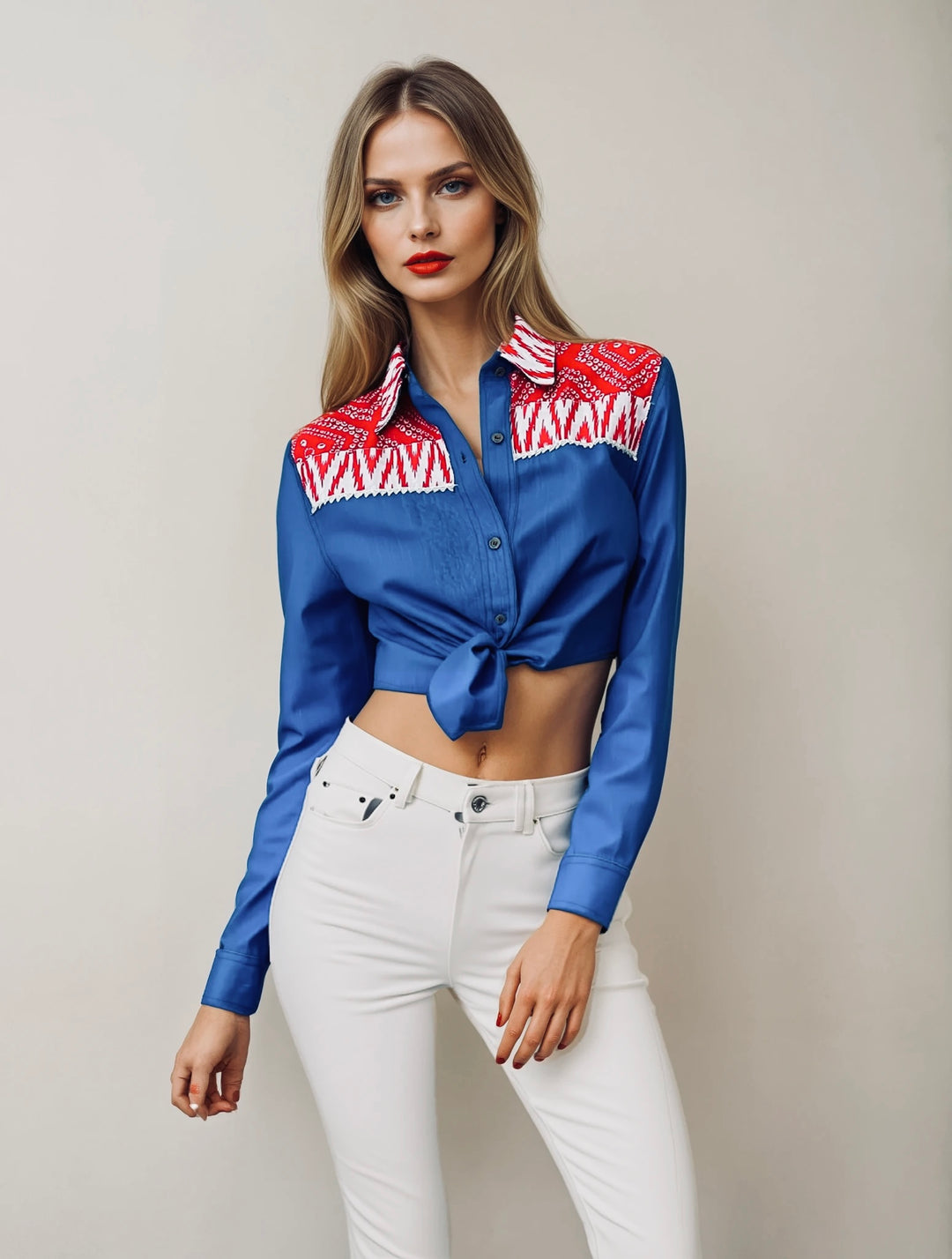 Bandhini tie knot  denim shirt