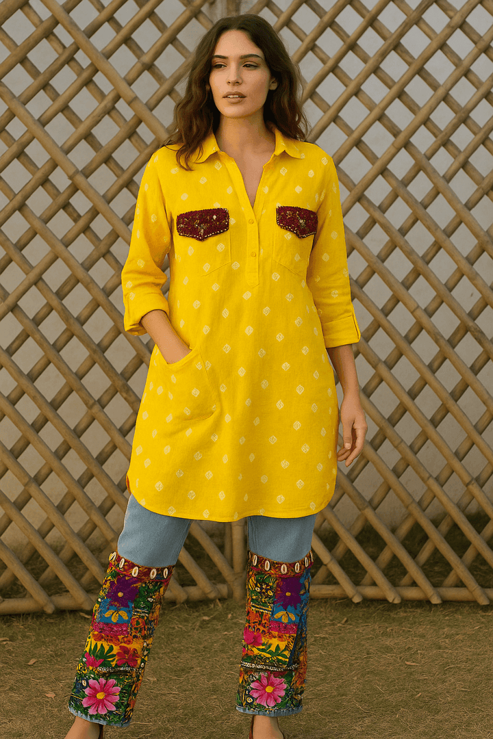 Floral jeans and bandhani kurta set - banjaratrail