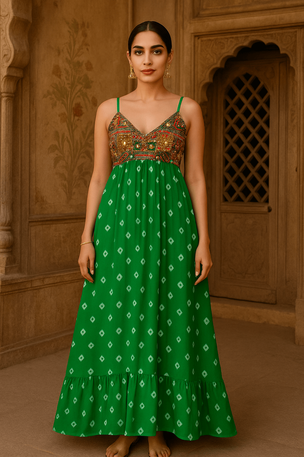 Emerald enchantment bandhini maxi dress - banjaratrail