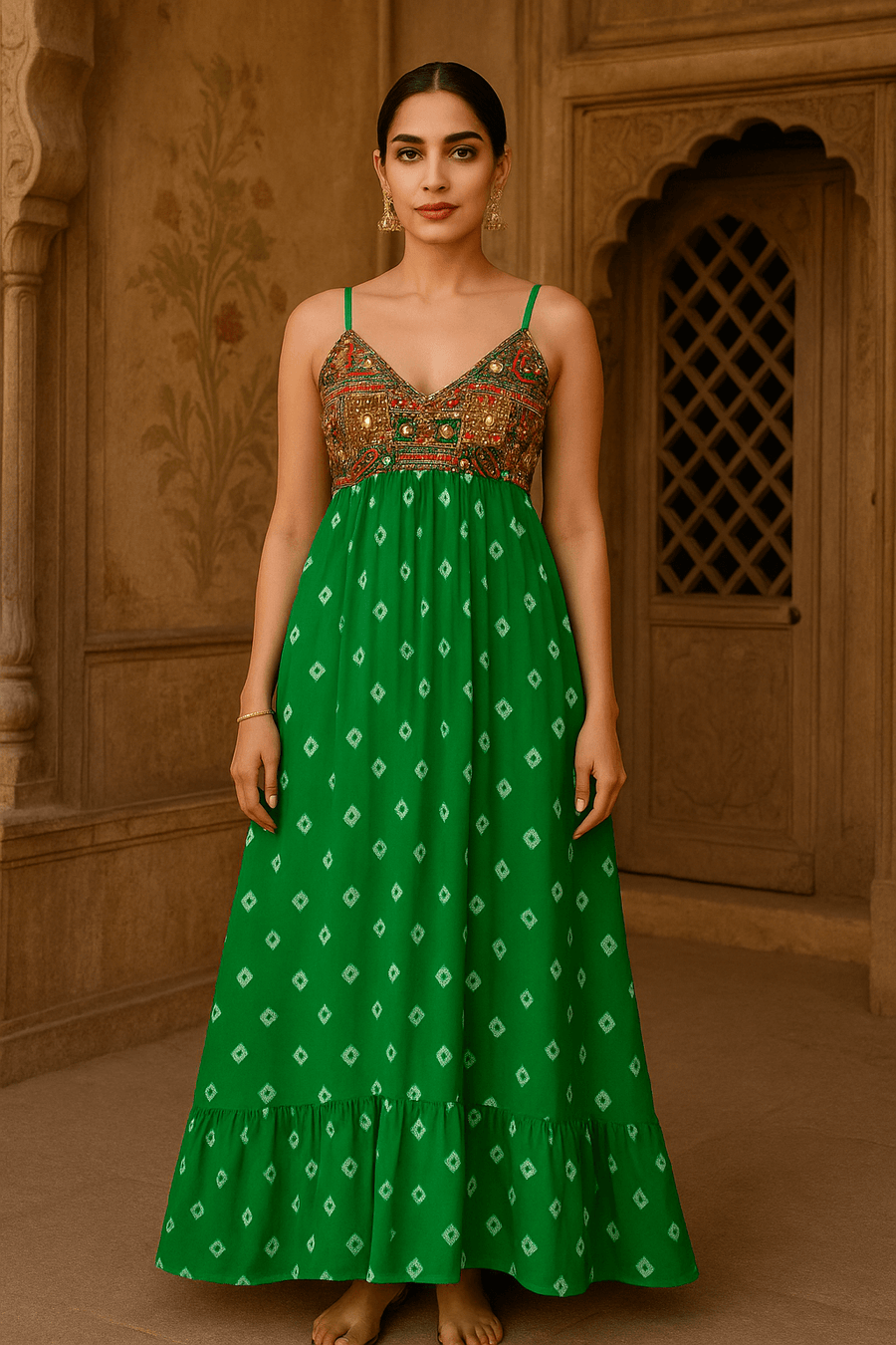 Emerald enchantment bandhini maxi dress - banjaratrail