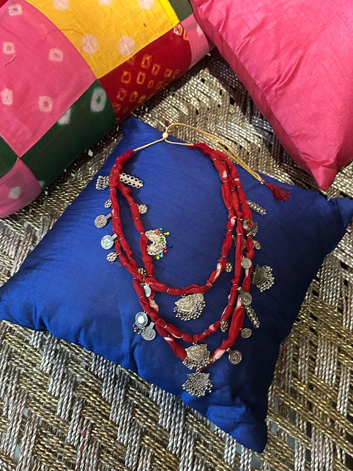 Tribal Tinkle Red Fabric Necklace