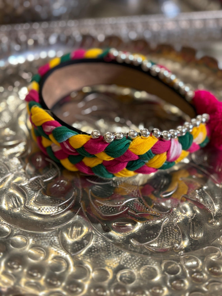 Bandhani Gulaal Braided Crown | Multicolor Festive Headband - banjaratrail