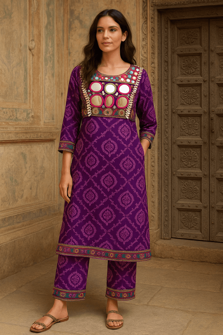 Purple embellished kurta and pants set - banjaratrail