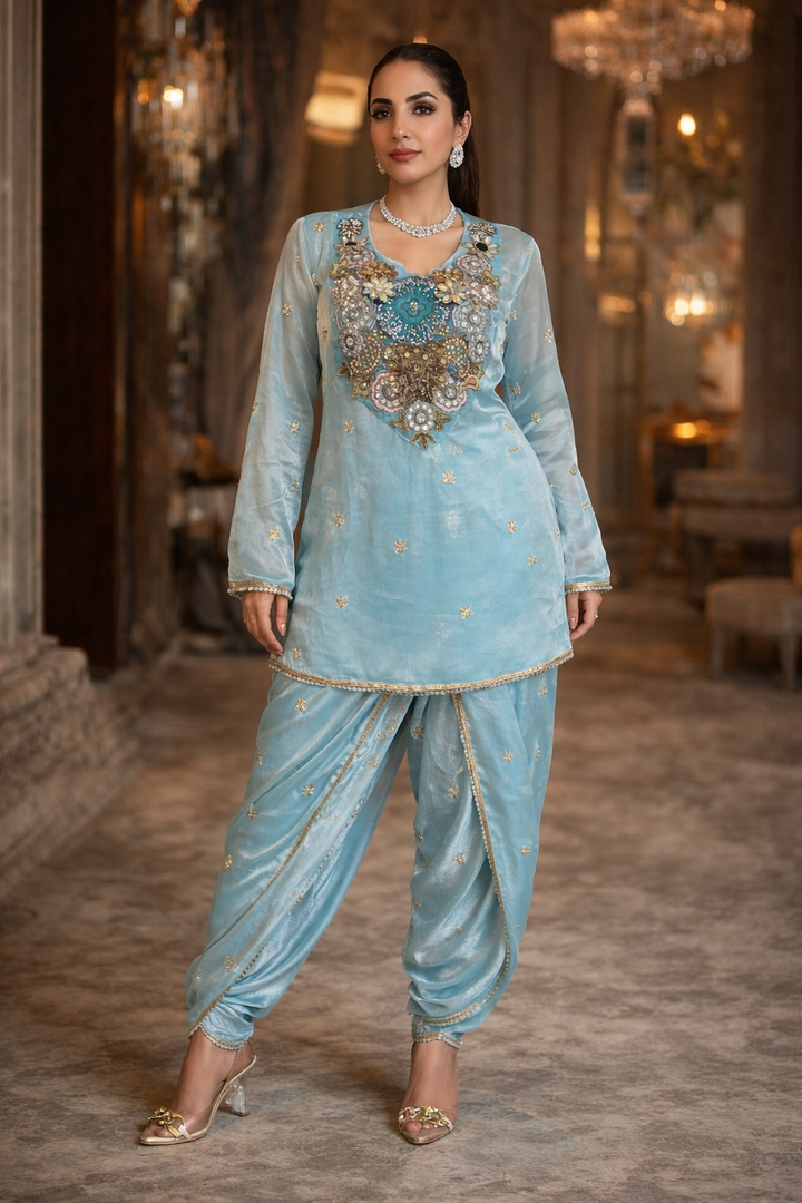 Noor Jahan Aqua Embellished Co-Ord Set