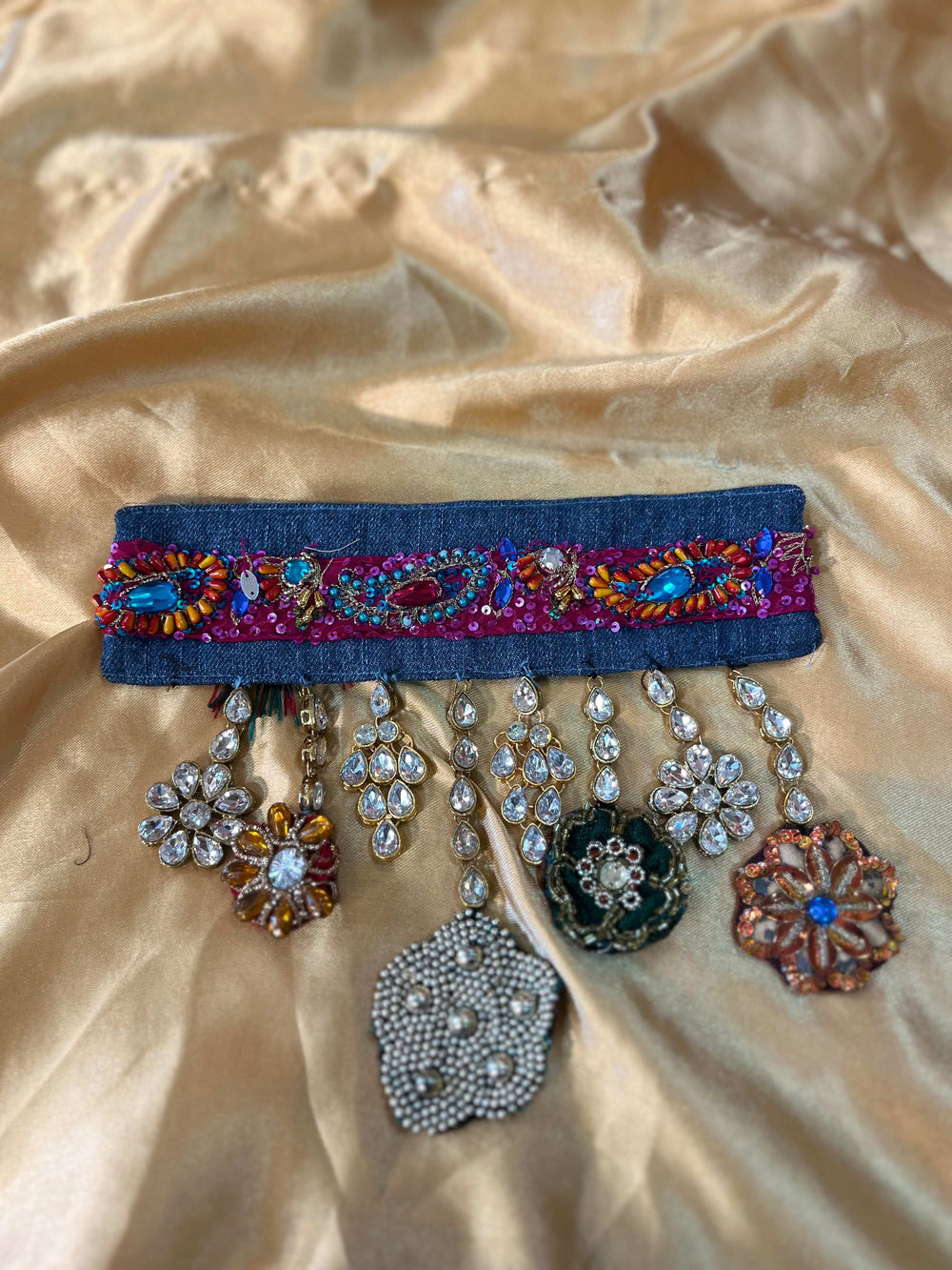 Boho Luxe Hand-Embroidered Statement Choker Necklace-Fabric jewellery