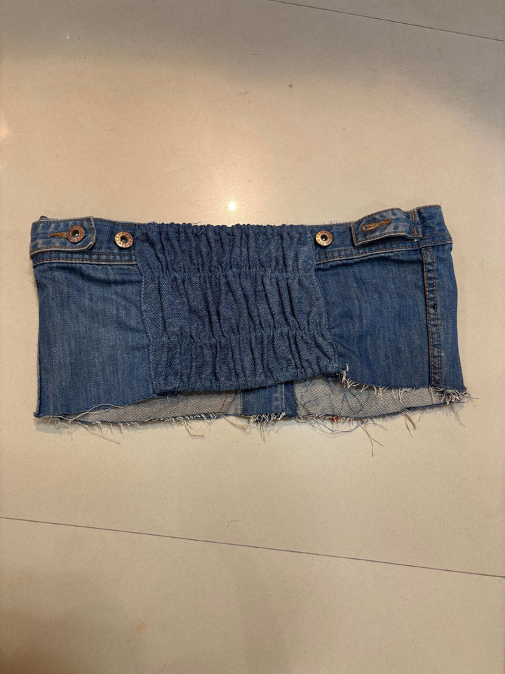 Hand-Embroidered Denim Bustier – Jewel & Floral Patchwork