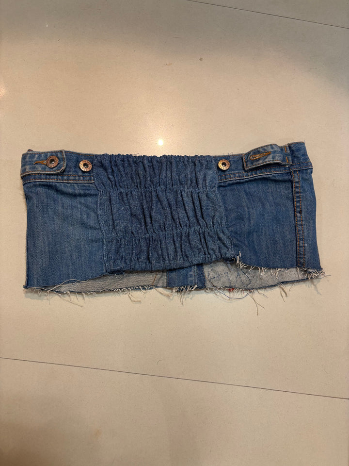 Hand-Embroidered Denim Bustier – Jewel & Floral Patchwork