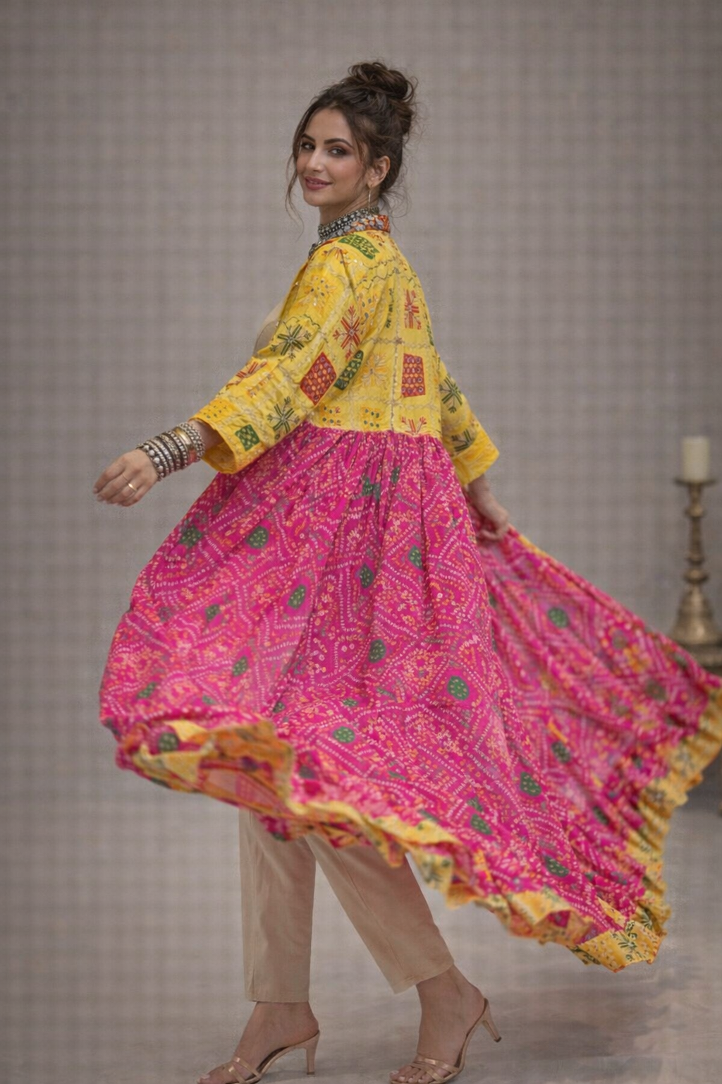 Phulkari Bandhani Flared Shrug Multicolor Variants
