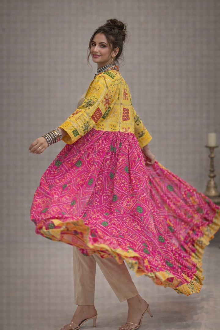 Phulkari Bandhani Flared Shrug Multicolor Variants