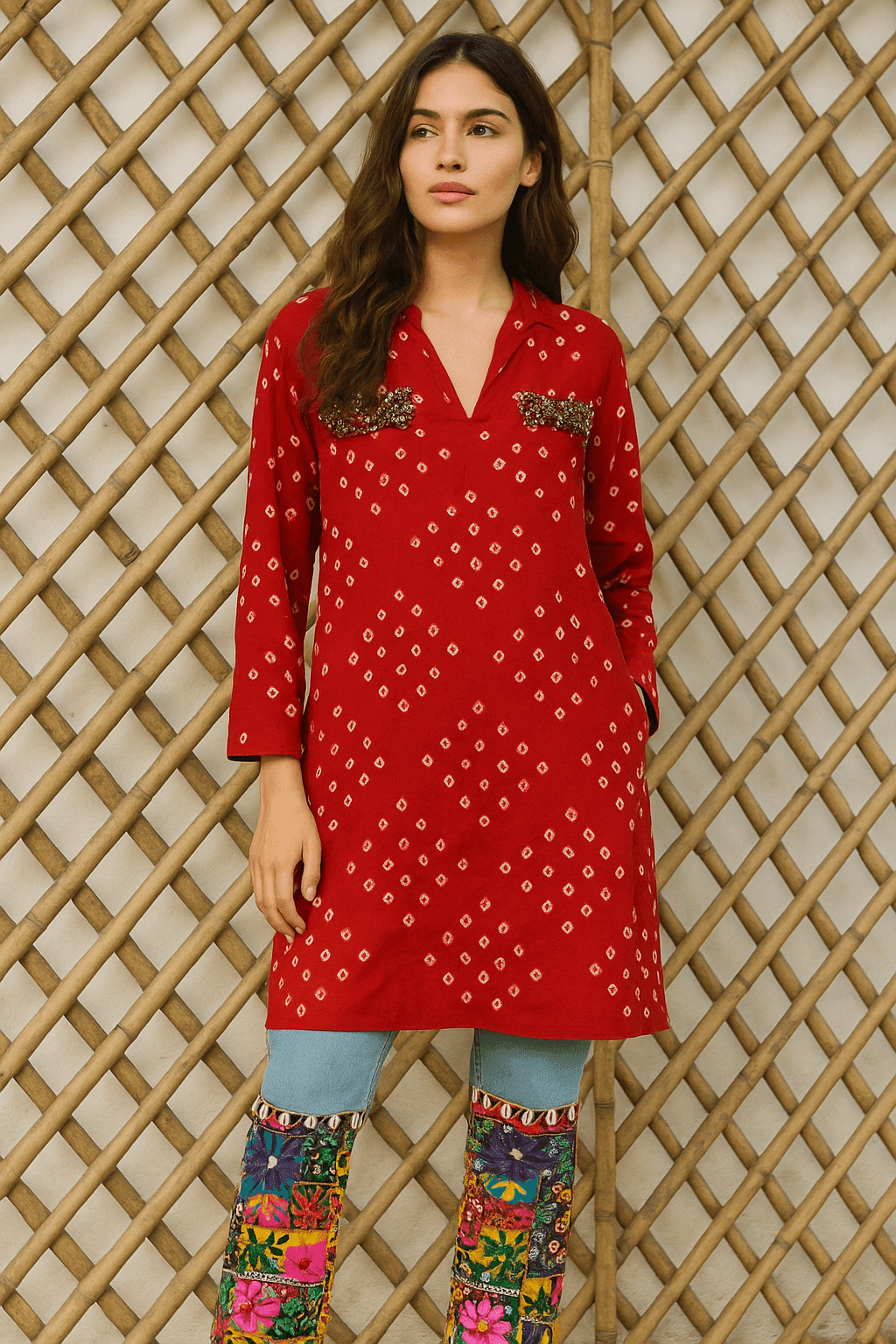 Floral jeans and bandhani kurta set - banjaratrail