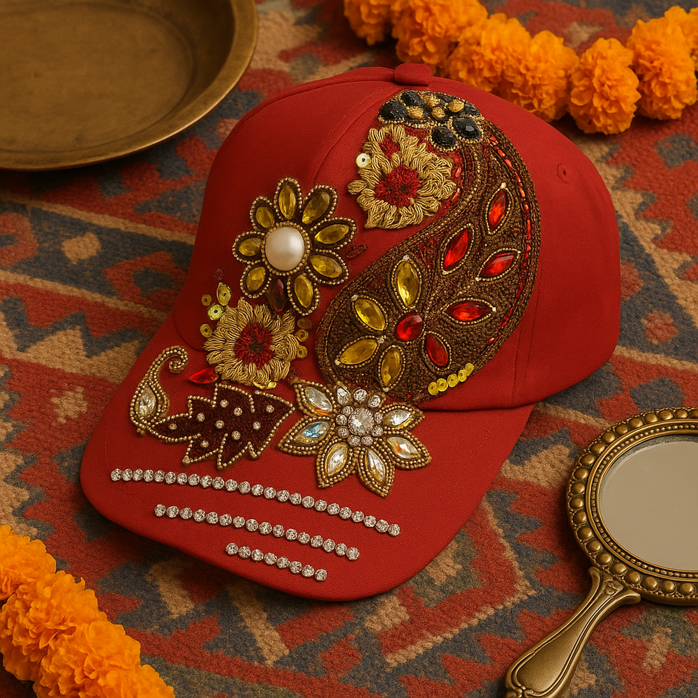 Deep Red Embellished Cap - banjaratrail