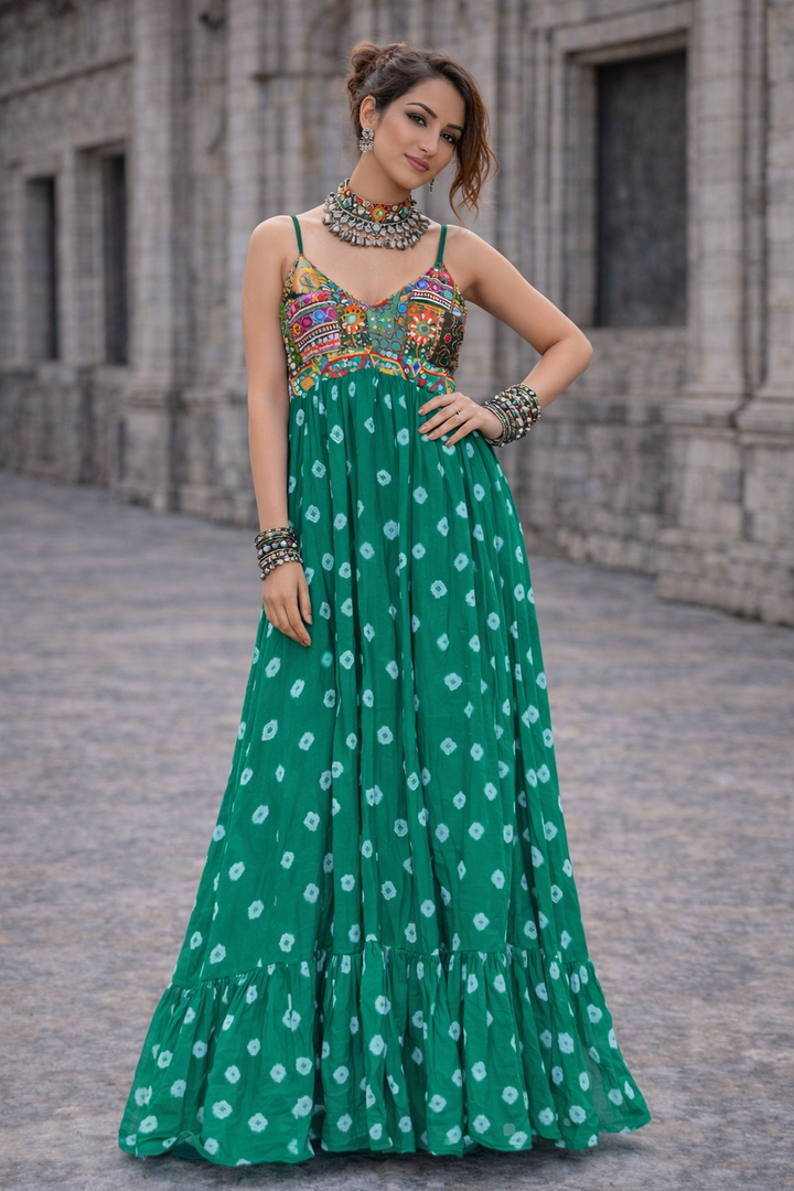 Emerald Enchantment Bandhini Maxi Dress