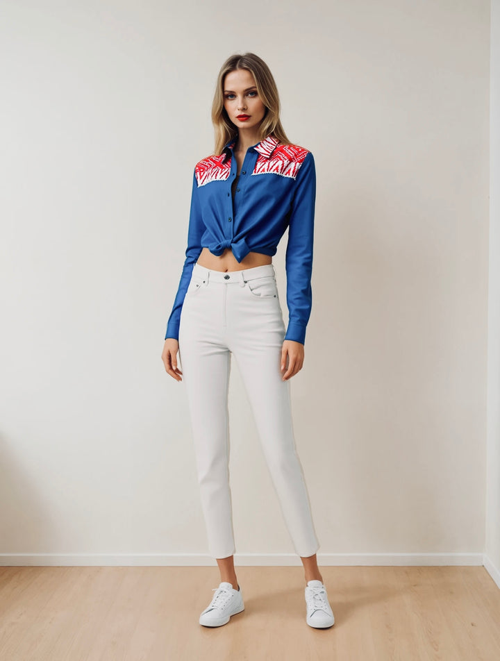 Bandhini tie knot  denim shirt