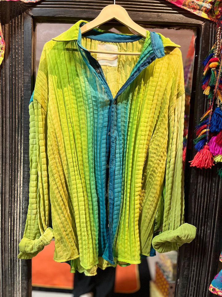 Men’s Lime & Teal Ombre Crinkle Shirt – Casual Resort Wear