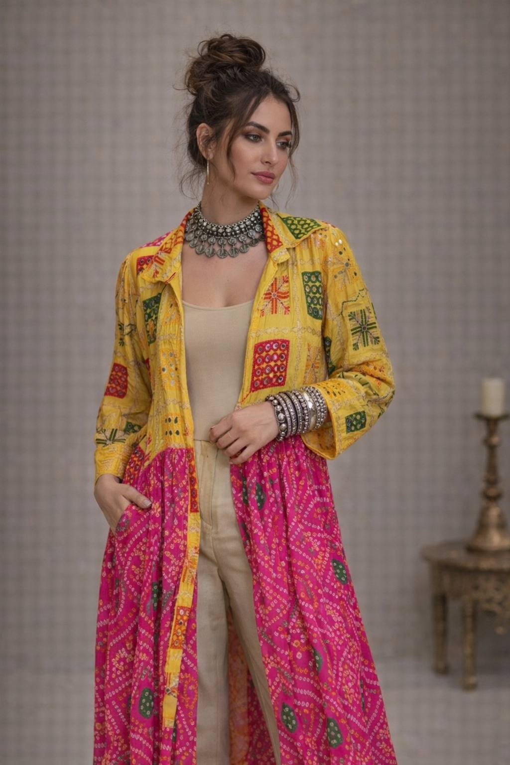 Phulkari Bandhani Flared Shrug Multicolor Variants