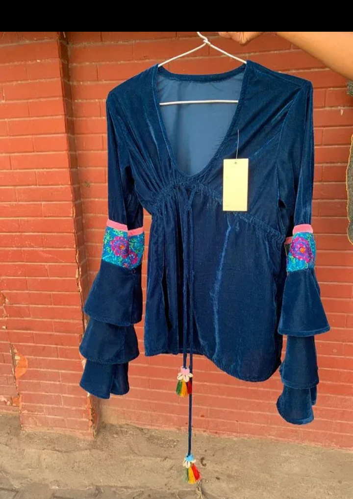 Aisha Embellished Velvet Top