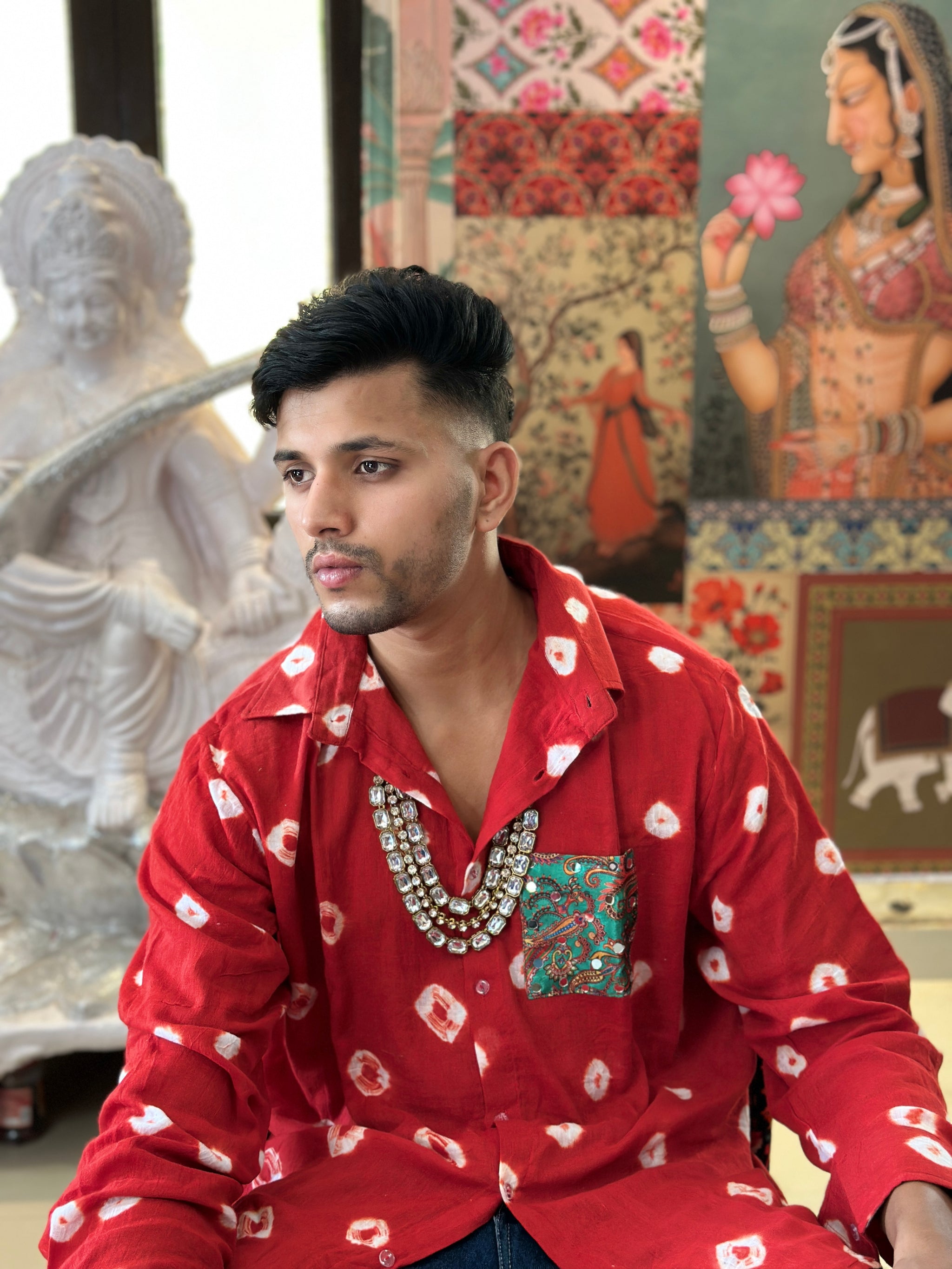 Men'S Red Bandhini Shirt