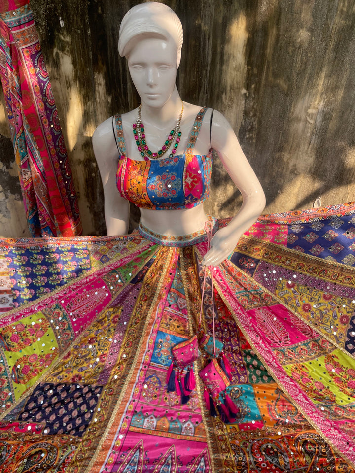 Multi patchwork mirror lehenga