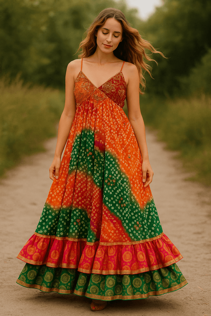 Ghazal-Bandhani maxi dress - banjaratrail
