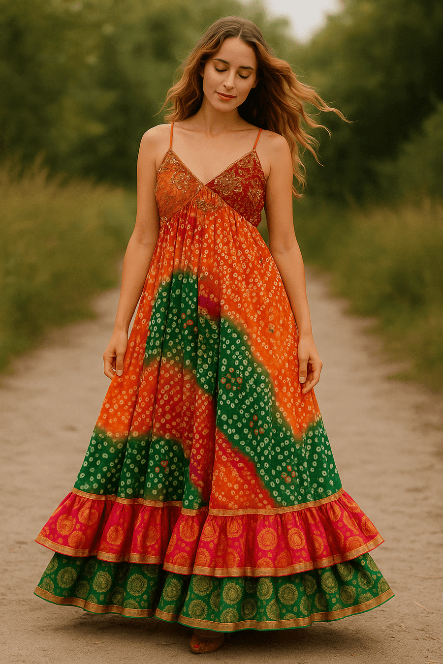 Ghazal-Bandhani maxi dress - banjaratrail