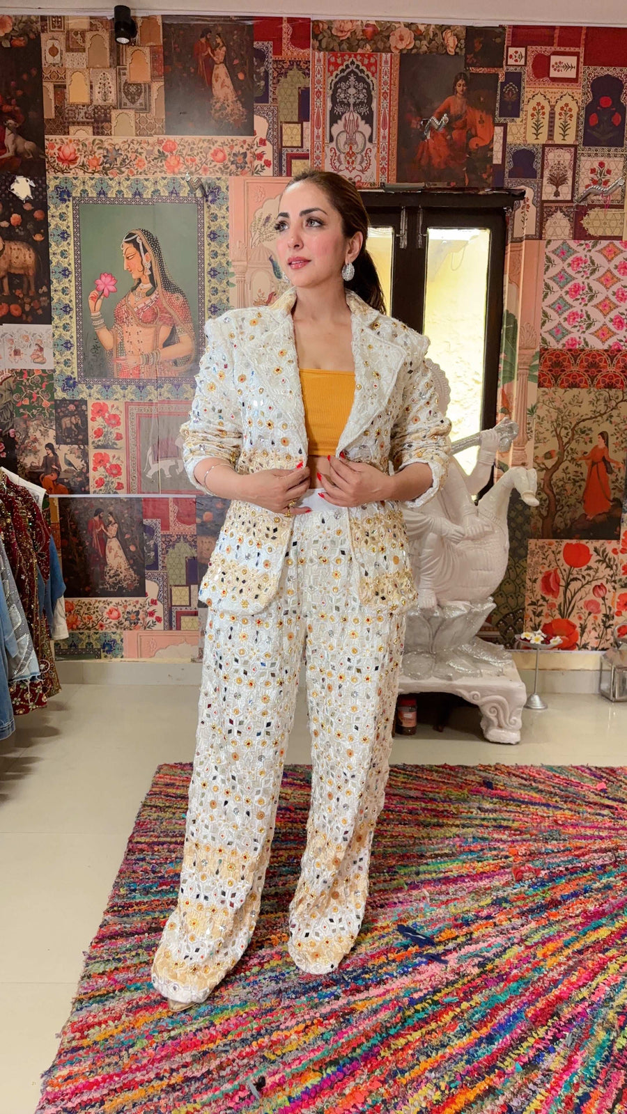 Ivory Mirror-Embroidered Blazer & Pants Set