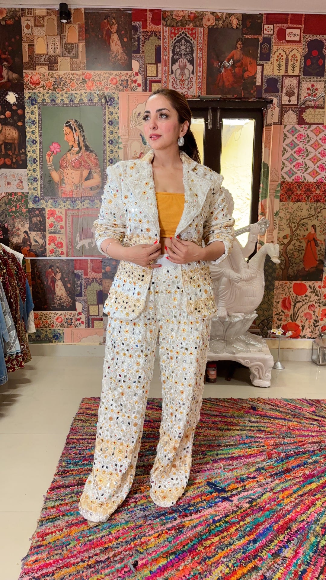 Ivory Mirror-Embroidered Blazer & Pants Set
