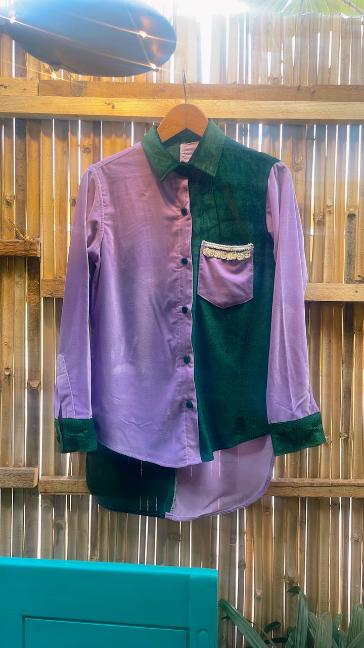 Lavender & green velvet shirt