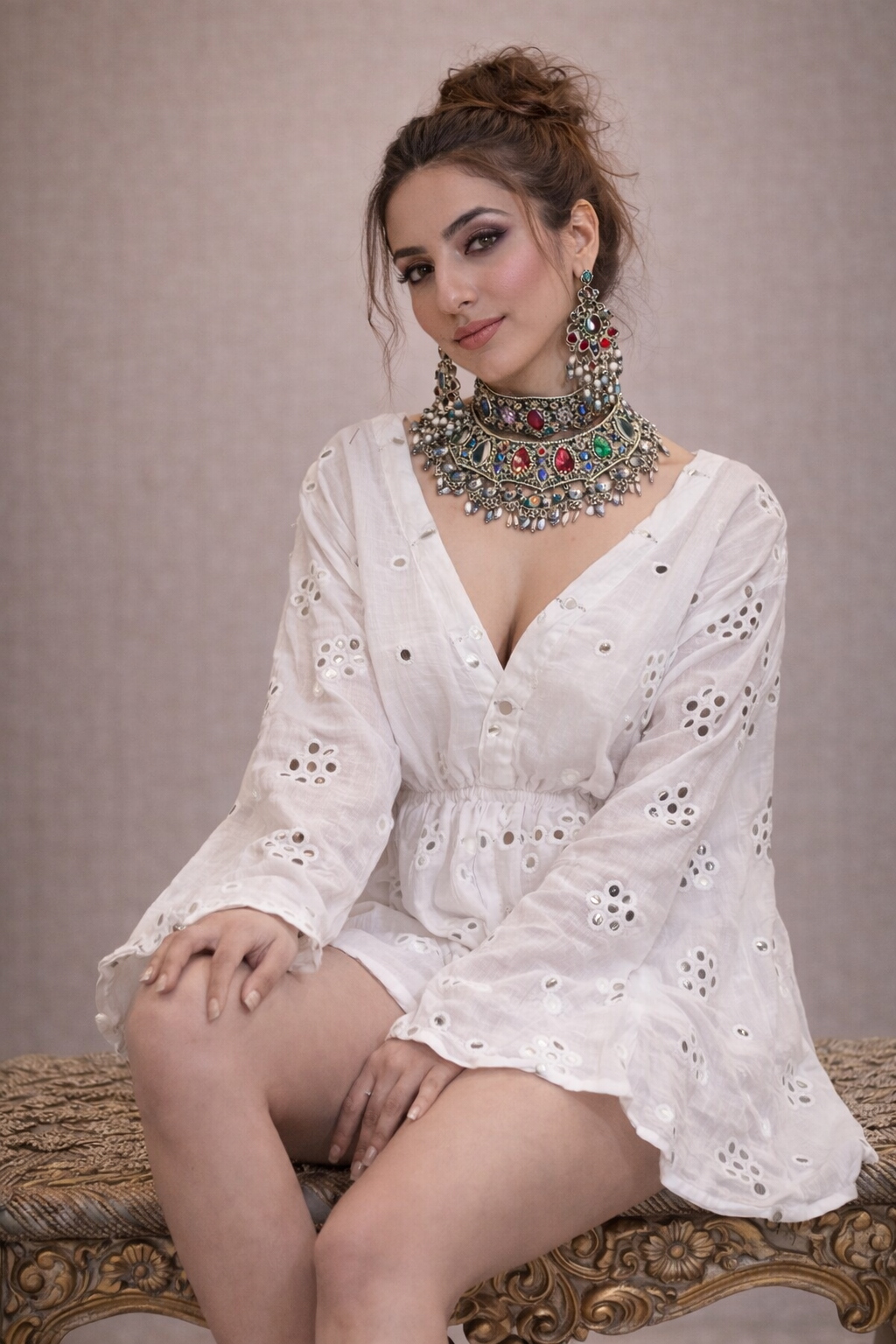 Noor Embroidered Mirror Cotton Playsuit